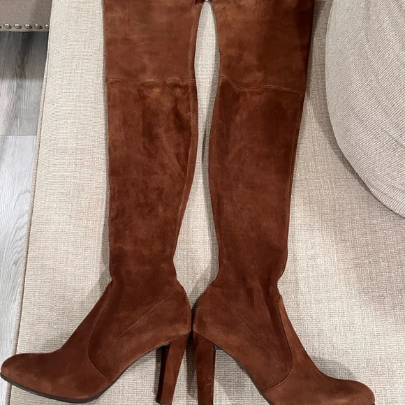 Stuart Weitzman OTK walnut brown suede boots 8.5 highland over-the-knee $795 - Picture 4 of 10